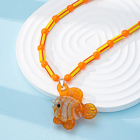 Summer Beach Fish Plastic Pendant Glass Beaded Necklaces for Women FS-WGD62F1-01-1