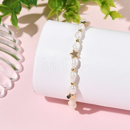 Natural Cultured Freshwater Pearl & Brass Beaded Bracelets for Women BJEW-JB14155-1
