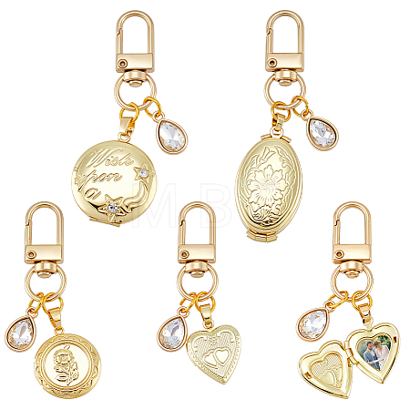 4Pcs Brass Locket Pendants & Alloy Rhinestone Pendant Decorations HJEW-NB00322-1