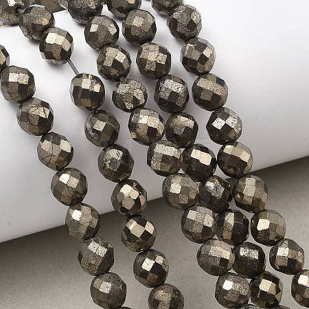 Natural Gold Pyrite/Golden Pyrite Beads Strands G-G458-H01-8mm-1