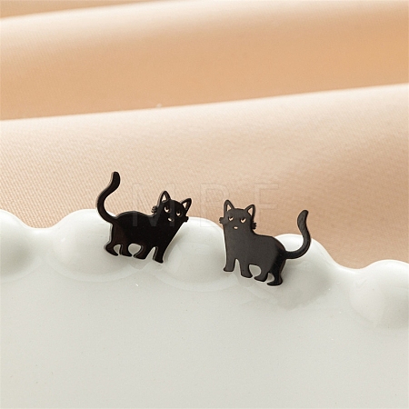 Stainless Steel Cat Shape Stud Earrings X-PW-WGC97C2-04-1