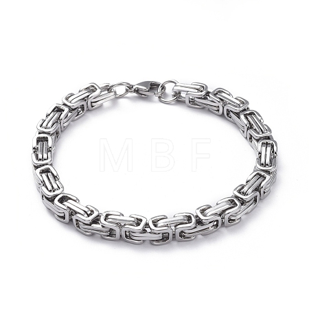Tarnish Resistant Unisex 201 Stainless Steel Byzantine Chain Bracelets BJEW-L637-34B-P-1
