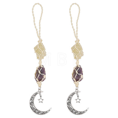 2Pcs Nuggets Natural Amethyst & Citrine Hanging Suncatchers AJEW-GL0003-29-1