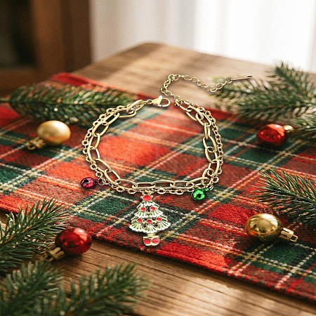 Christmas 304 Stainless Steel Enamel Charm 2-Strand Bracelets WGD65DE-01-1