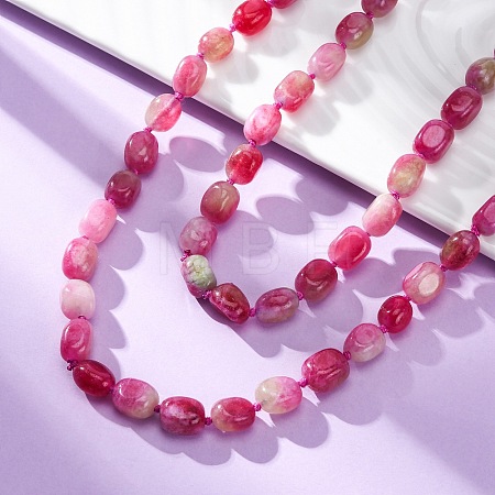 Natural Dyed Malaysia Jade Tumble Stone Nuggets Beaded Long Necklaces for Women NJEW-F340-A04-1