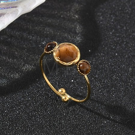 Natural Tiger Eye Adjustable Finger Rings for Women RJEW-A101-01G-02-1