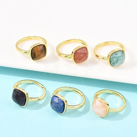 Natural Gemstone Finger Rings with Brass Findings G-H353-04G-1