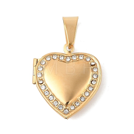 304 Stainless Steel Rhinestone Locket Pendants STAS-U040-17G-1