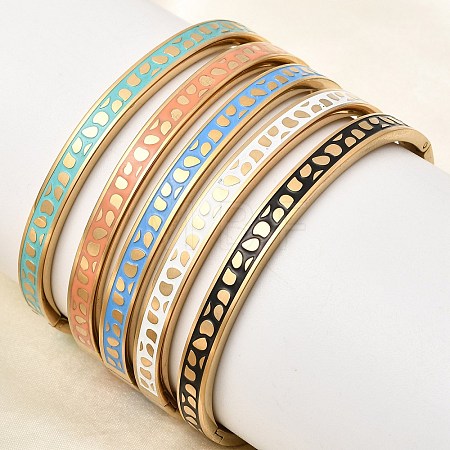 304 Stainless Steel Enamel Bangles BJEW-D408-32G-1