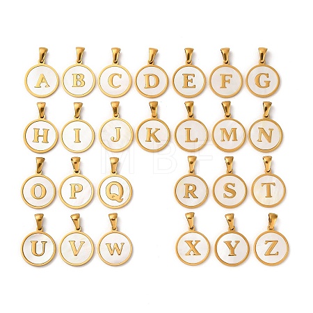 Natural Shell Flat Round with Initial Letter Pendants STAS-I353-01G-1