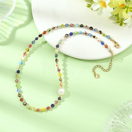 Handmade Millefiori Glass Round Beaded Necklaces for Women NJEW-JN06659-1