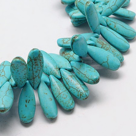 Synthetical Dyed Turquoise Teardrop Bead Strand G-P083-95C-1