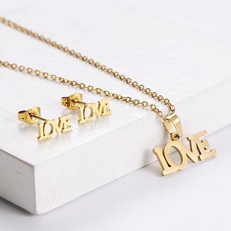 201 Stainless Steel Pendant Necklace & Stud Earring Sets FS-WGB816B-03-1