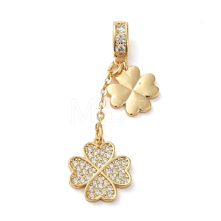Brass Micro Pave Clear Cubic Zirconia European Dangle Charms KK-G483-13G-1