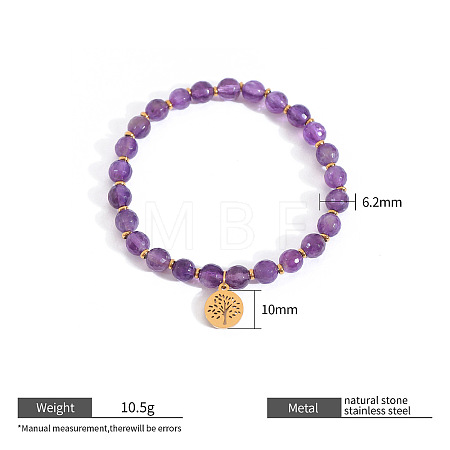 6.2MM Faceted Round Natural Amethyst Beaded Stretch Bracelets WG42E8E-02-1