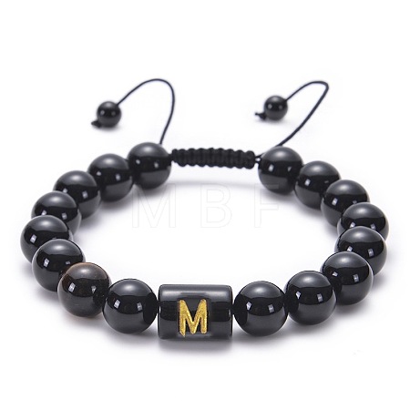 Natural Black Agate & Tiger Eye Round Beaded Adjustable Bracelets HL8029-13-1