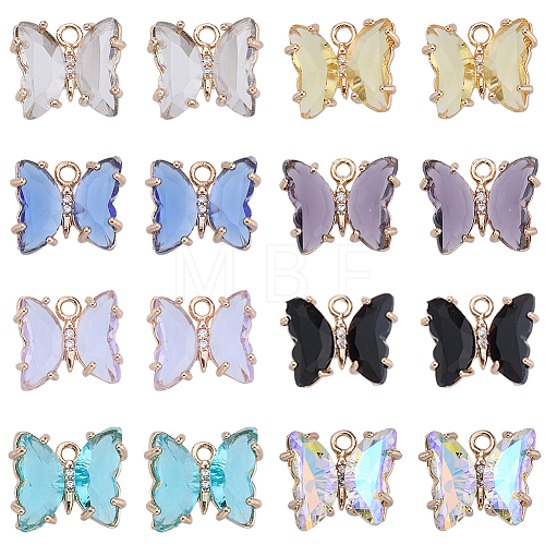 32Pcs 8 Colors Brass with Glass Charms KK-SC0003-58-1