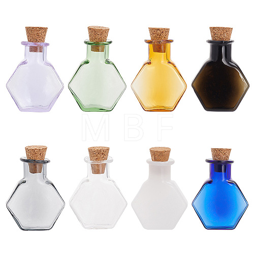   8pcs 8 colors Hexagon Dollhouse Miniature Glass Cork Bottles Ornament AJEW-PH0018-02-1