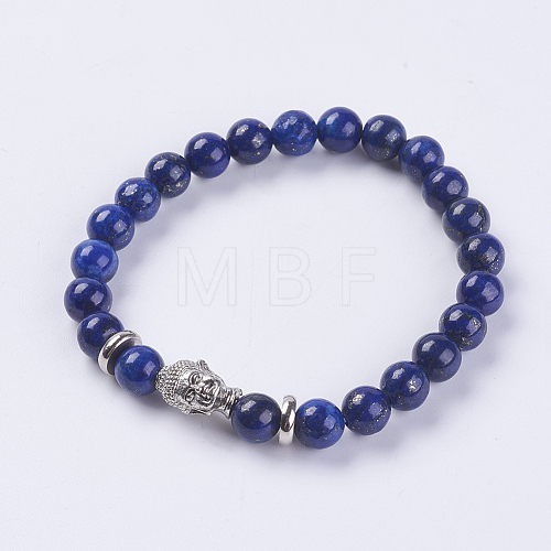 Natural Dyed Lapis Lazuli Beads Stretch Bracelets BJEW-E325-D34-1