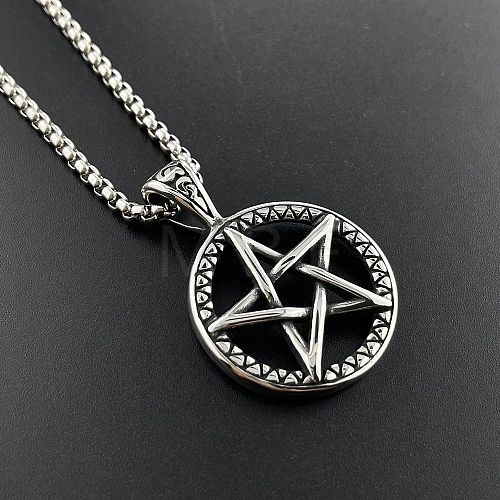 Stylish Stainless Steel Hexagram Pendant Punk Titanium Necklaces Jewelry for Men JO3031-1