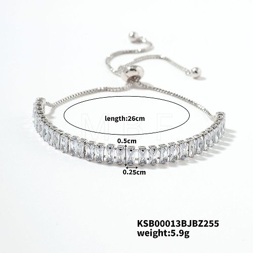 Brass Crystal Rhinestone Box Chain Slider Bracelets for Women TG7650-4-1