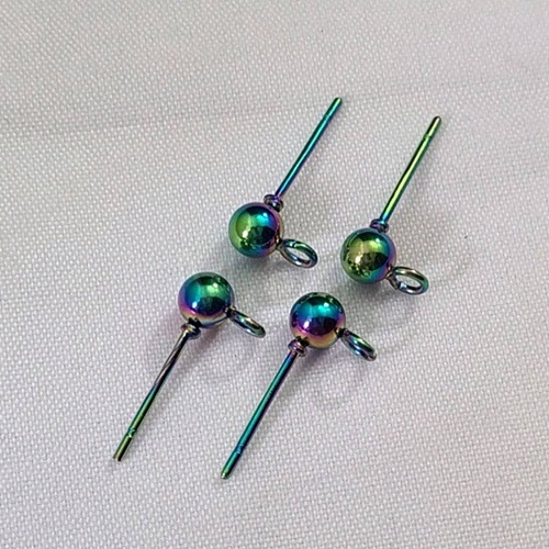 Rainbow Color 304 Stainless Steel Ball Stud Earring Post STAS-C043-65B-M-1