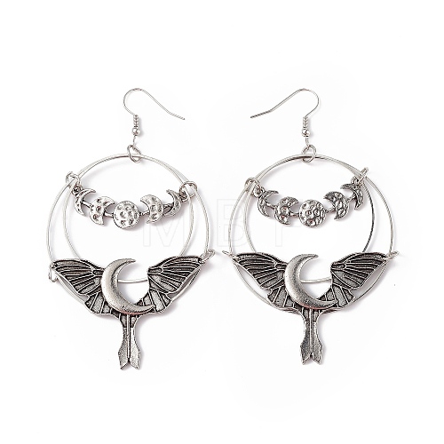 Bat with Moon Phase Alloy Dangle Earrings EJEW-G345-01AS-1