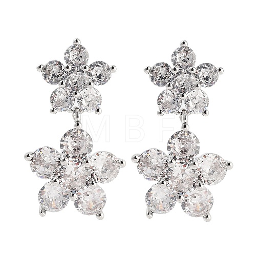 Rack Plating Flower Brass Stud Earrings EJEW-N055-44P-RS-1