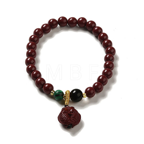 6mm Round Cinnabar Mala Stretch Bracelets BJEW-B080-28B-09-1