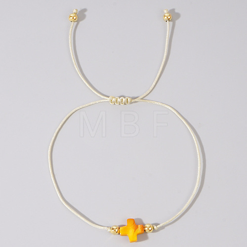 Adjustable Rainbow Dyed Shell Cross Braided Bead Bracelets for Women DZ6787-5-1