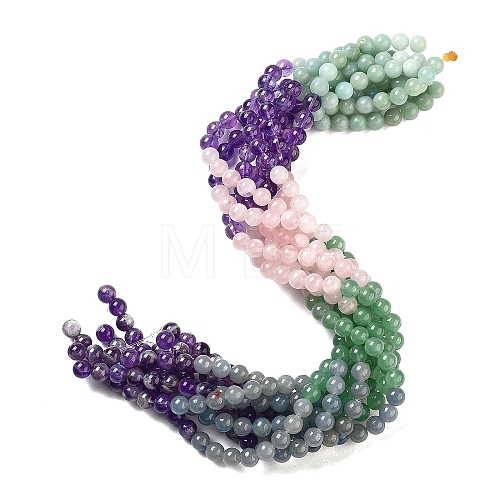 Natural Flower Amazonite & Amethyst & Flower Amazonite & Green Aventurine & Blue Aventurine Beads Strands G-B095-A01-04-1