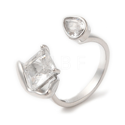 Glass Rhombus & Teardrop Open Cuff Ring RJEW-G288-04P-1
