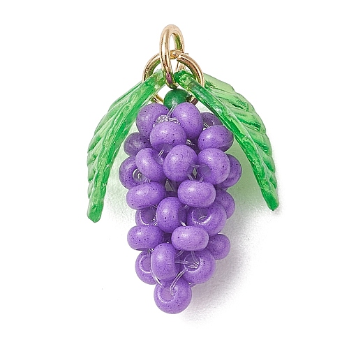 Glass Seed Beaded Grape Pendants PALLOY-MZ00467-02-1