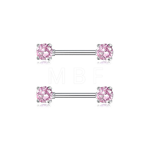 Brass Pink Cubic Zirconia Nipple Rings WG88A97-01-1