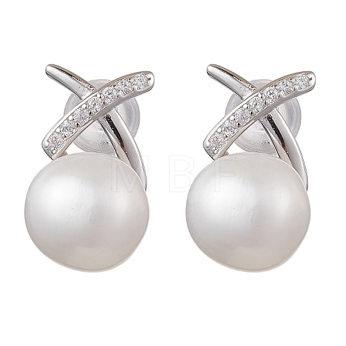 Natural Pearl Ear Studs EJEW-P286-20P-1