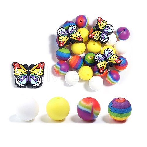 25Pcs Butterfly & Round Silicone Focal Beads SIL-L005-02F-1