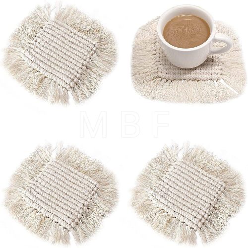 CHGCRAFT Hand-Woven Cotton Rope Placemat Simple Tassel Coasters AJEW-CA0002-13-1