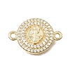 Brass Micro Pave Clear Cubic Zirconia Religion Flat Round Connector Charms KK-E802-31B-G-1