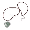 Natural Green Aventurine Heart Pendant Necklace with Cowhide Leather Cords NJEW-JN04598-03-4