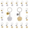 16Pcs 2 Colors Sunflower Alloy Pendant Keychain KEYC-FH0001-34-1