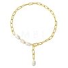 Adjustable 304 Stainless Steel Paperclip Chain Natural Baroque Keshi Pearl Rectangle Y Necklaces NJEW-JN06020-2