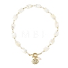 Ocean Brass Shell Shape Pendant Natural Trochid Shell & Freshwater Pearl Beaded Necklaces for Women NJEW-JN06408-3