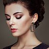 3 Pairs 3 Colors Rhinestone Hollow Out Rectangle Dangle Stud Earrings EJEW-FI0001-12-6