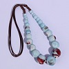 Ethnic Style Porcelain Round Graduated Beaded Waxed Cord Necklaces for Women FS-WG62C5E-02-1