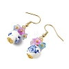 Handmade Flower Printed Porcelain Ceramic Dangle Earrings EJEW-JE07288-02-3