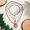 Alloy & Iron Chain & Evil Eye Acrylic Pendant Imitation Leather Wax Cord 3 Layered Necklaces FS-WG27ECA-03-2