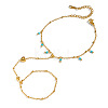 Synthetic Turquoise Round Tassel 304 Stainless Steel Heart Hand Chain Ring Bracelets for Women NM6951-5