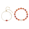 2Pcs 2 Styles Natural Carnelian Beaded Bracelets BJEW-JB13009-02-5