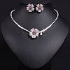 Flower Brass Micro Pave Cubic Zirconia Pendant Necklaces & Stud Earrings Sets WG63143-01-1