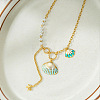 Summer Beach 304 Stainless Steel Enamel Shell Shape Pendant Necklaces with White Plastic Pearl for Women WGC94A0-01-5